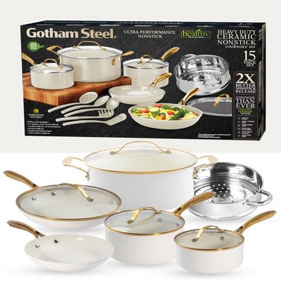 Gotham Steel 15 Piece Cream Ultra Nonstick Ceramic Cookware Set