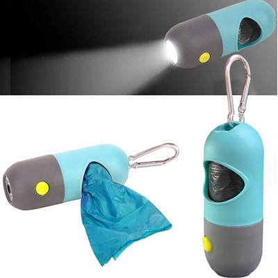 Dog Waste Bag Dispenser With LED Flashlight & Hook