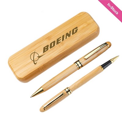 Bamboo Ball Pen & Gel Pen with Bamboo Case