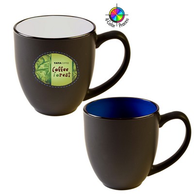 14 Oz. Vitrified Two-Tone Hilo Black/Blue Bistro Mug - Full Color - Dishwasher Resistant