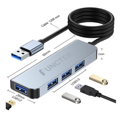 4 In 1 USB C Hub USB Splitter 1.2M Long Cable USB Adapter