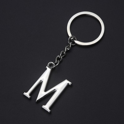 Silver Letter M Keychain Initial Keychain