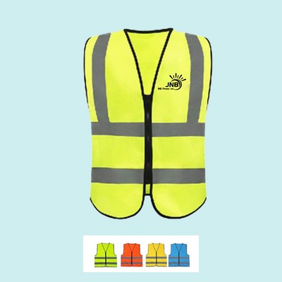 Safety Vest with Reflective Pockets and Front Zipper