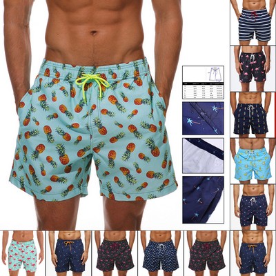 Full Colors Printing Men's Beach Shorts With Compression Liner And Two Side Pockets