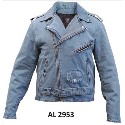 Men's Blue Denim Motorcycle Biker Jacket