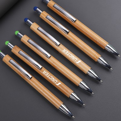 Bamboo Ballpoint Pen with Stylus Tip Pens for Touch Screen 2 in 1 Stylus Pen