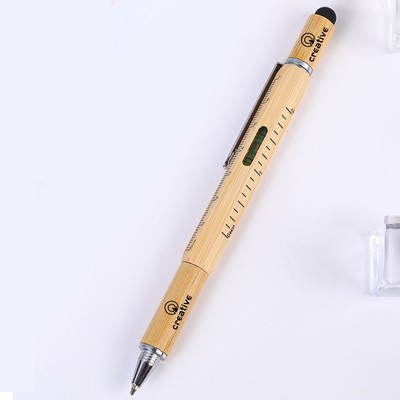 6 in 1 Multi-Function Bamboo Stylus Tool BallPen