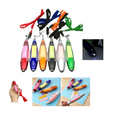 Portable LED Ballpoint Pen W/ Lanyard And Note Sticker