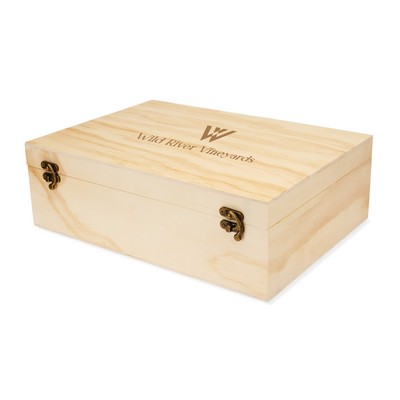 Wood Wine Box with Set of 2 Stemless Glasses by Twine Living