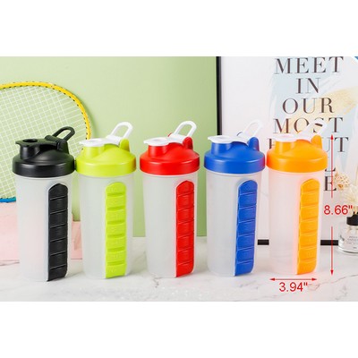 600ML Water Bottle with Pill Case Sports Combine Daily Plastic Leak-Proof Cup Tumbler