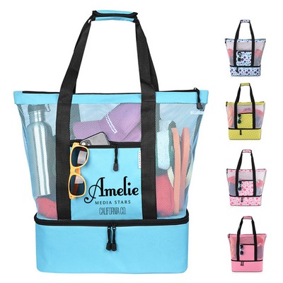 Mesh Beach Tote Bag with Detachable Insulated Cooler