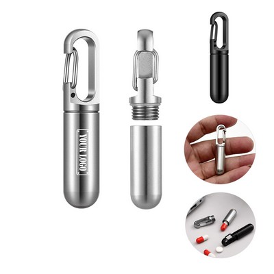 Tiny Stainless Steel Pill Holder w/ Key Clip