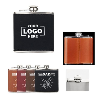 Colorful Leather Stainless Steel 6 oz Hip Flask