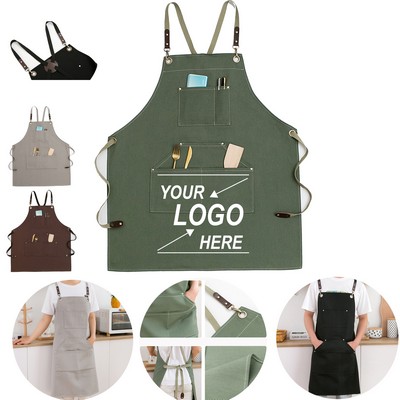 Unisex Denim Apron with Pockets for Kitchen Cooking