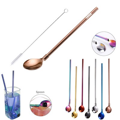 Metal Straight Straw With Round Spoon