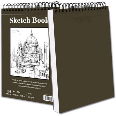 9"x12" Sketch Book 100 Sheets Sketch Pad Top Spiral Bound Drawing Book For Kids And Adults