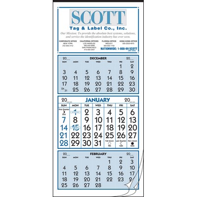 Blue Twelve 3-Month Sheet Calendar