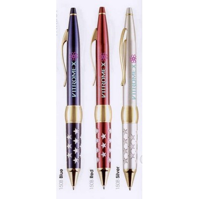 Patriot Solid Brass Ballpoint Pen w/Starry Rubber Grip