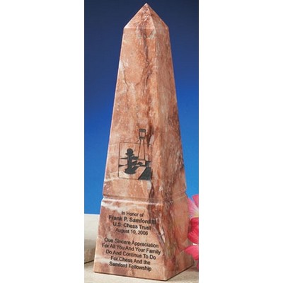 10" Red Zebra Genuine Marble Obelisk Award w/Groove