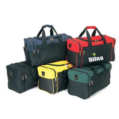 Duffel Bag with Zippered Pockets and Adjustable Strap 17" x 10", 600D Polyester