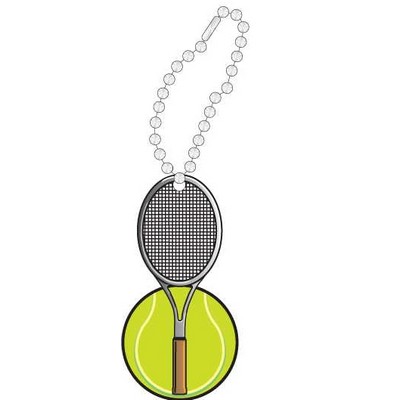 Tennis Ball & Racket Promotional Key Chain w/ Black Back (10 Square Inch)