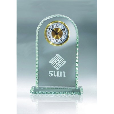 Jade Glass Arch Clock Award w/Pearl Edge