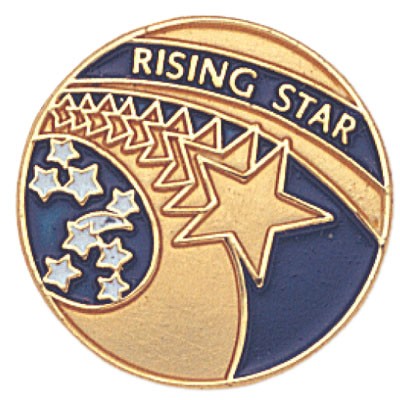 ¾" Rising Star Pin Die Struck Enameled Gold Plated