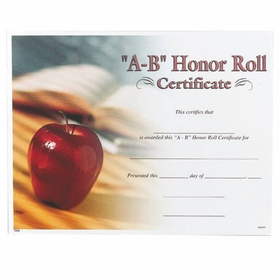 "A-B" Honor Roll Award Certificate