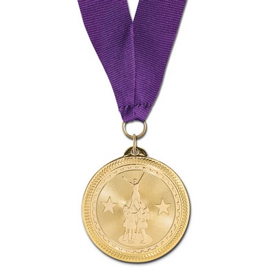 2" Cheer Competition Brite Laser Medal w/ Grosgrain Neck Ribbon