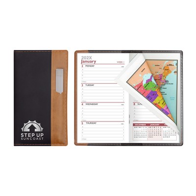 Lafayette Series Soft Cover 2 Tone Vinyl Weekly Planner w/ Clear Pen & Map /2 Color