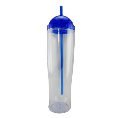 23 Oz. Double Wall Plastic Tumbler w/Straw & Dome Lid