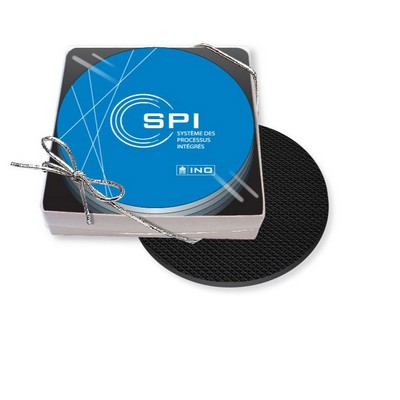 Gift Boxed Set of 4 Premium Round Coasters .100 Gloss Copolyester Top & 1/16" cork base Full Color