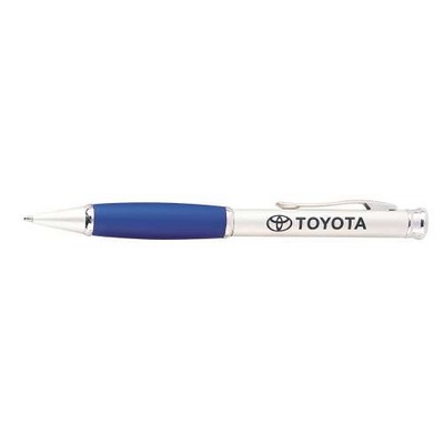 Twist Action Metal Ball Point Pen w/Blue Rubberized Grip