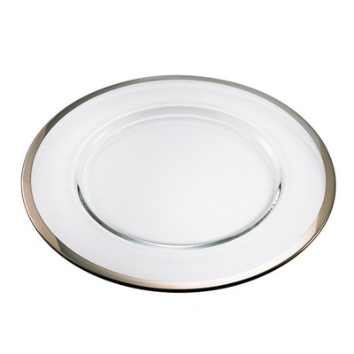 12½" Round Glass Charger Plate w/Silver Edge