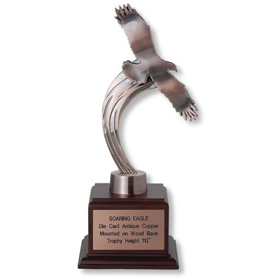 12" Electroplated Soaring Bronze Eagle Trophy on Wood Base