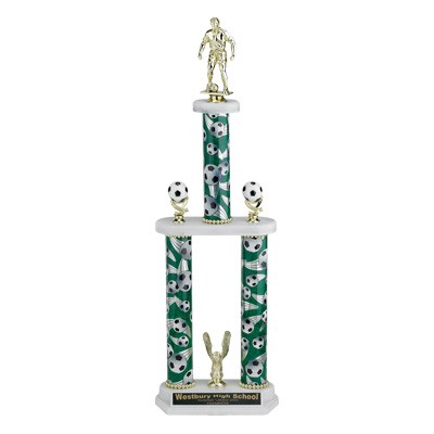 25" Three Column Soccer Trophy w/Eagle, Trim & Figure