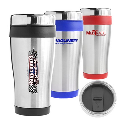 16 Oz. Traveler Double Wall Stainless Steel Tumbler (Silver/Black)