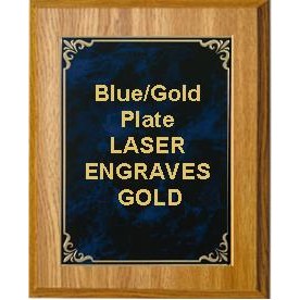 Oak Plaque 6" x 8" - Hi-Relief Blue/Gold 3-7/8" x 5-7/8" Plate