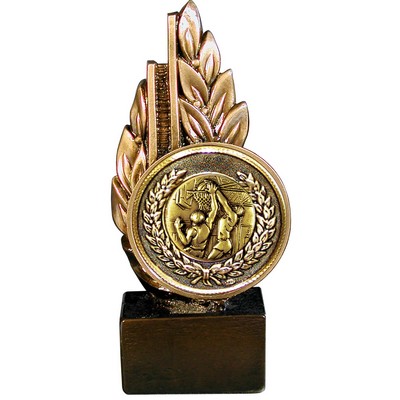 Stock Laurel 9" Trophy with 2" Basketball Male Coin and engraving plate