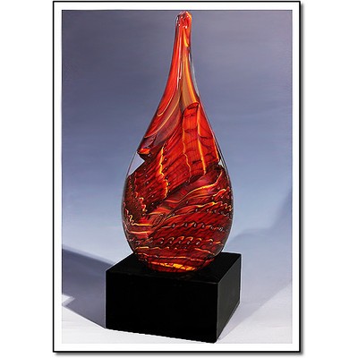 Glowing Ember Art Glass Sculpture w/ Marble Base (3.5"x8.75")