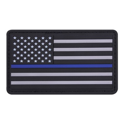 PVC Thin Blue Line U.S. Flag Patch W/ Hook Back (1 7/8"x3 3/8")