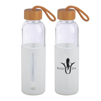 16 Oz. Glass Bottle w/Bamboo Cover Lid & Silicone Sleeve