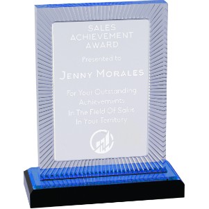 Carved Rectangle Impress Acrylic Award, Blue, 7 3/4"H