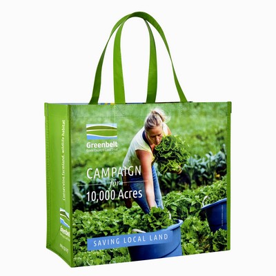 Custom Full-Color Printed 145g Laminated RPET (recycled from plastic bottles) Tote Bag 16"x14"x8"