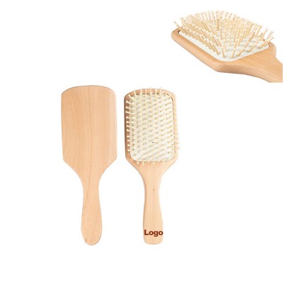 Large Rectangle Natural Beech Wooden Handle Hair Brush Scalp Massage Hair Comb