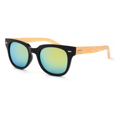 Bamboo Wood Sunglasses - Black Frames & Mirrored Lenses