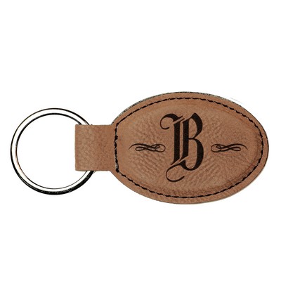 Dark Brown Leatherette Oval Keychain