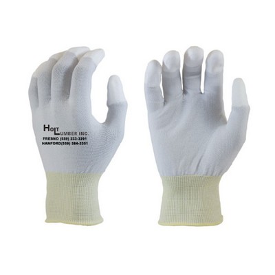 White polyurethane coated fingertip glove