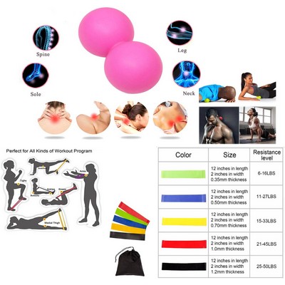 Kidder Double Massage Ball + Fitness Resistance Bands Set (Pink)