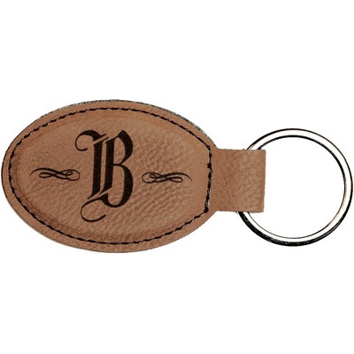 Dark Brown Leatherette Oval Keychain